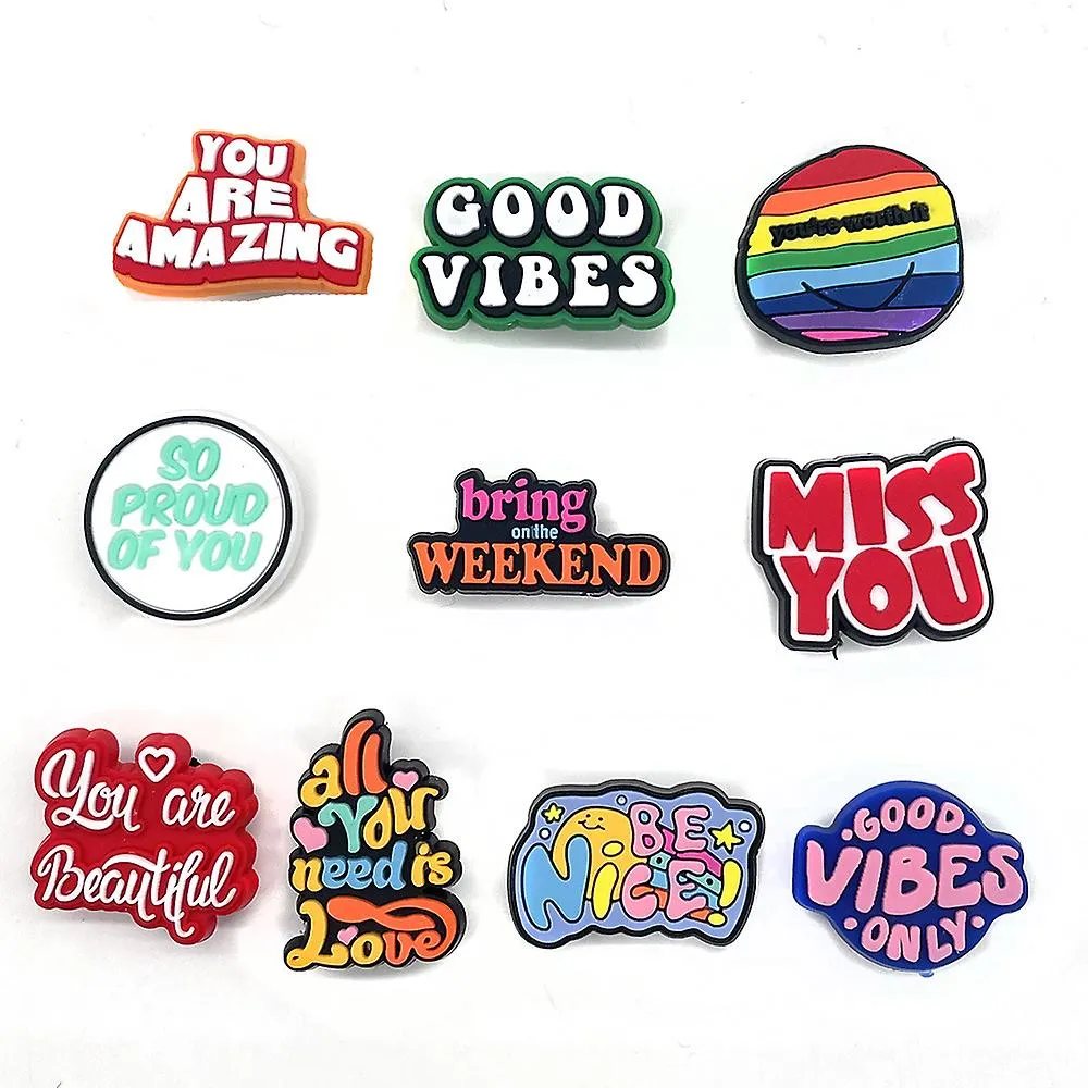 20pcs Set Inspirational Letter Hole Shoes Flower Decorative Buckle Pvc Personality Soft Rubber DIY Garden Shoes Accessories Acce