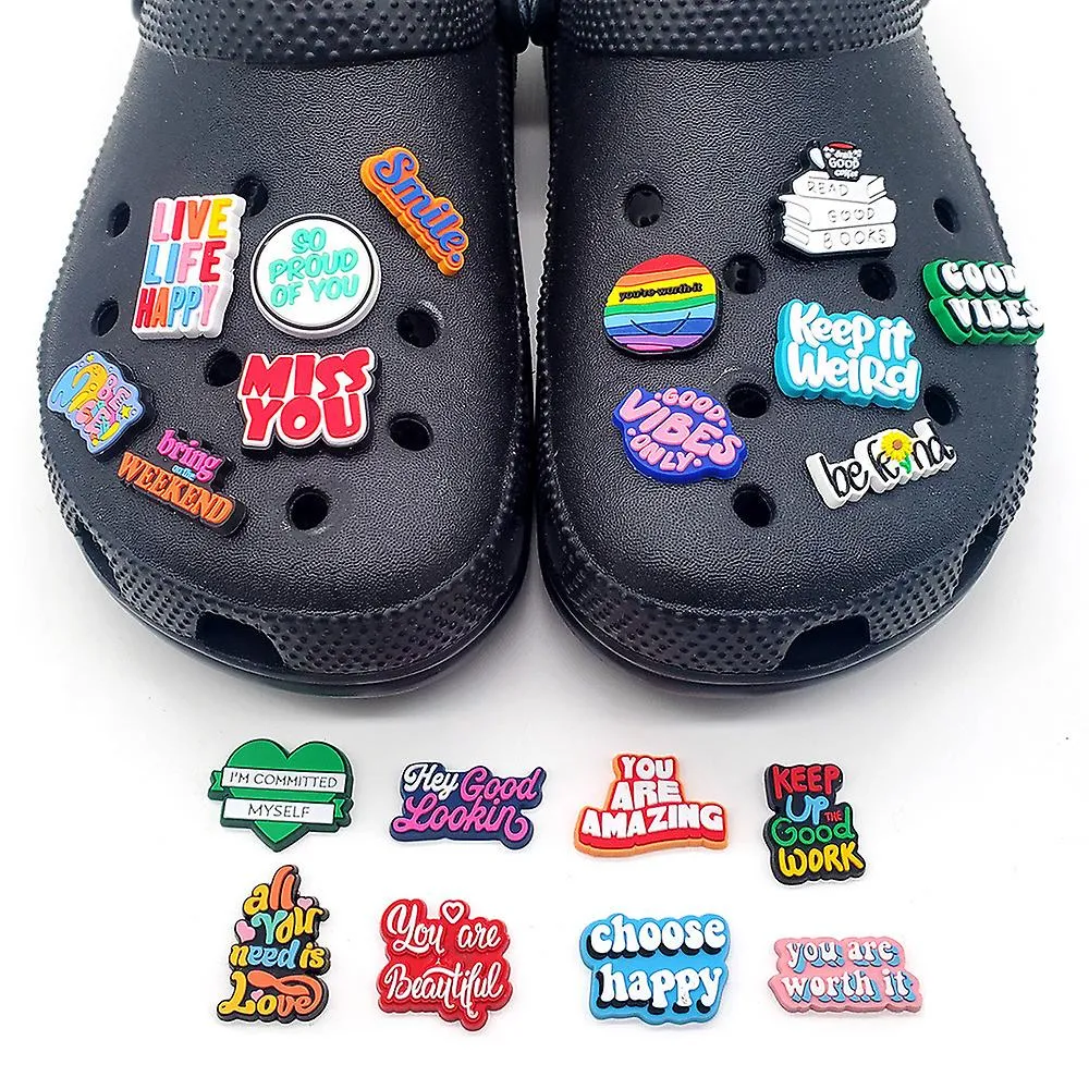 20pcs Set Inspirational Letter Hole Shoes Flower Decorative Buckle Pvc Personality Soft Rubber DIY Garden Shoes Accessories Acce