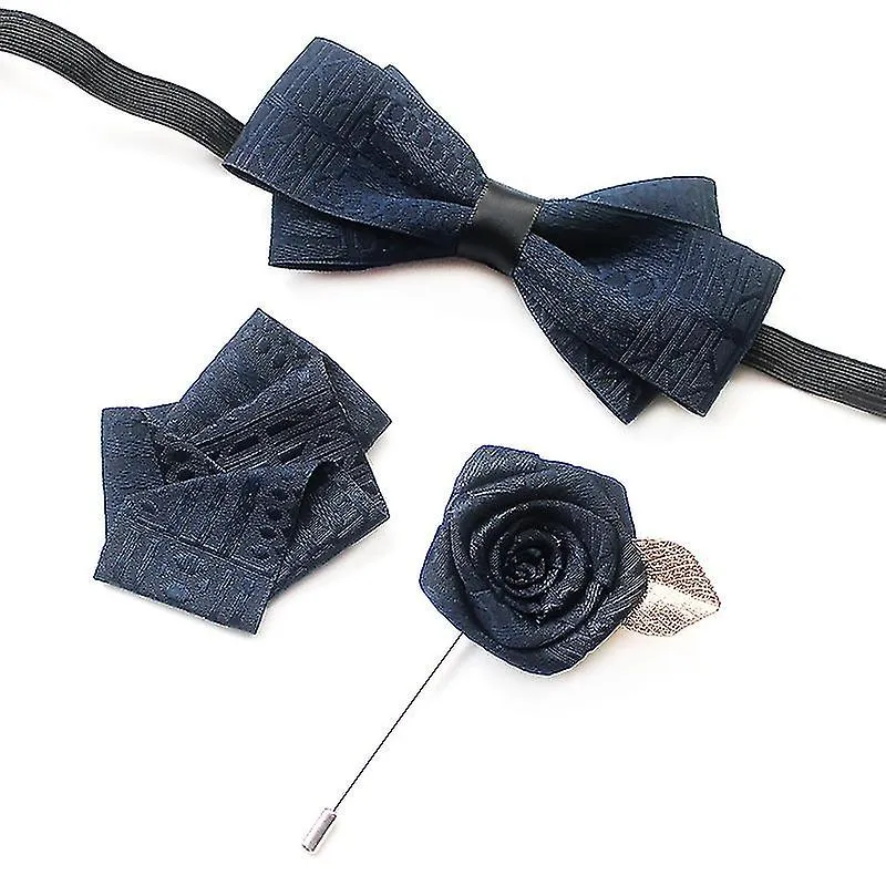 3PIECE SET FRENCH BOW TIE BROOCH SUIT GROOM GROOMSMEN COLLAR FLOWER SUITS SHIRT GIFT