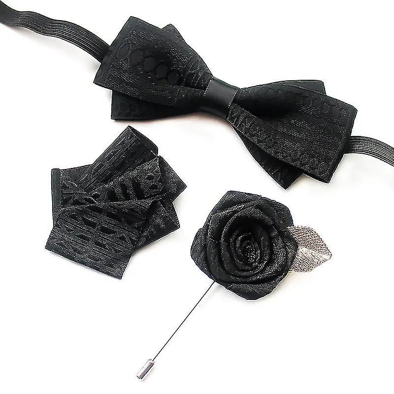 3PIECE SET FRENCH BOW TIE BROOCH SUIT GROOM GROOMSMEN COLLAR FLOWER SUITS SHIRT GIFT
