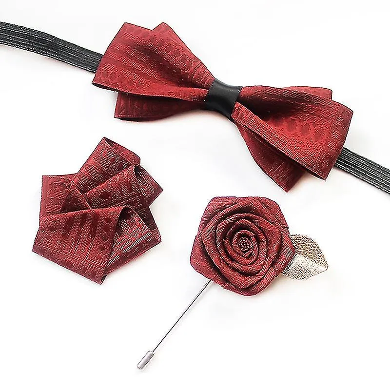 3PIECE SET FRENCH BOW TIE BROOCH SUIT GROOM GROOMSMEN COLLAR FLOWER SUITS SHIRT GIFT