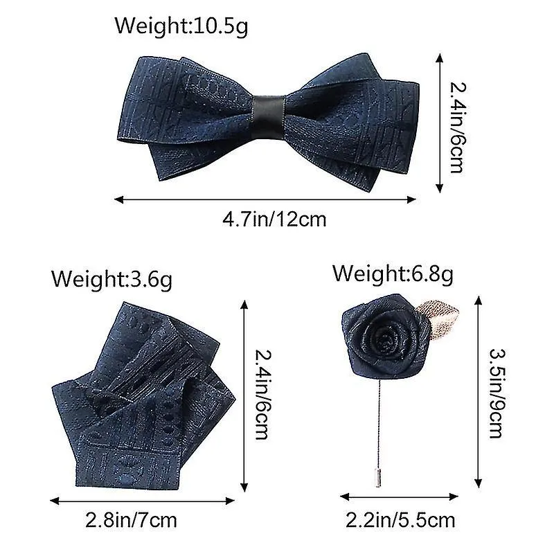 3PIECE SET FRENCH BOW TIE BROOCH SUIT GROOM GROOMSMEN COLLAR FLOWER SUITS SHIRT GIFT