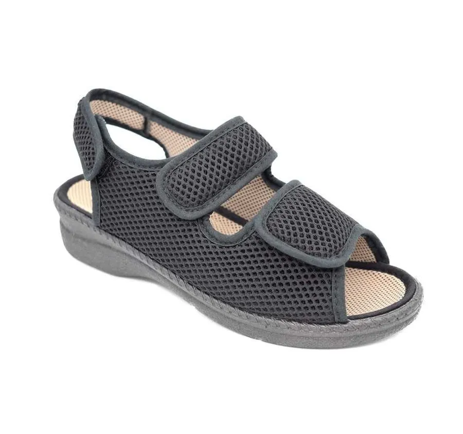 ANATÓMICA CANO CONFORT 11538 DOBLE VELCROS PLAYERA CALLE SANDALIA DE MUJER REJILLA NEGRA 23847