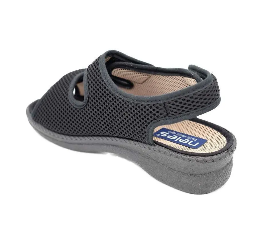 ANATÓMICA CANO CONFORT 11538 DOBLE VELCROS PLAYERA CALLE SANDALIA DE MUJER REJILLA NEGRA 23847