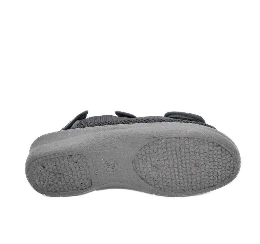 ANATÓMICA CANO CONFORT 11538 DOBLE VELCROS PLAYERA CALLE SANDALIA DE MUJER REJILLA NEGRA 23847