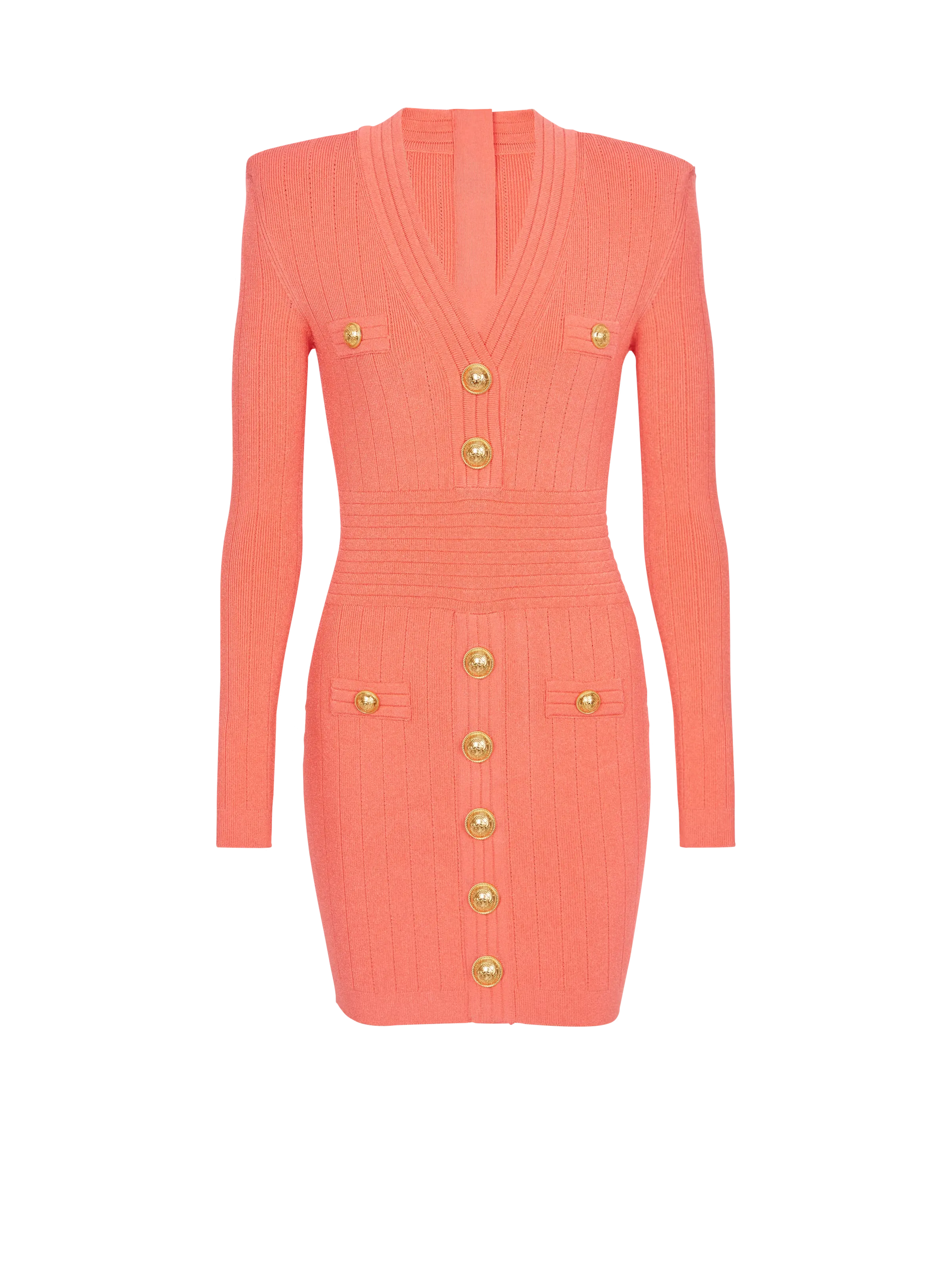 Balmain Women Fine Knit Dress With Buttons Salmon