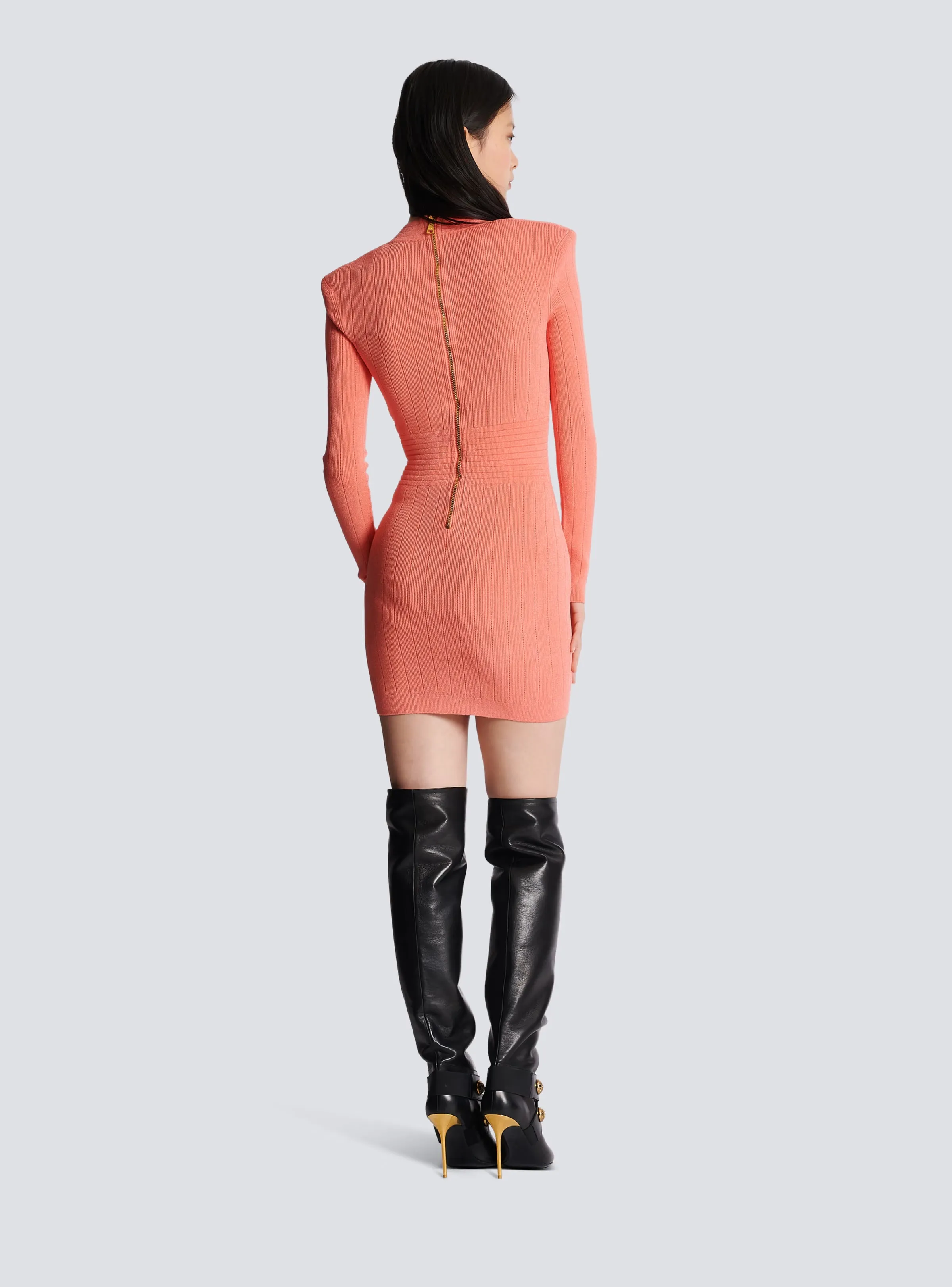 Balmain Women Fine Knit Dress With Buttons Salmon