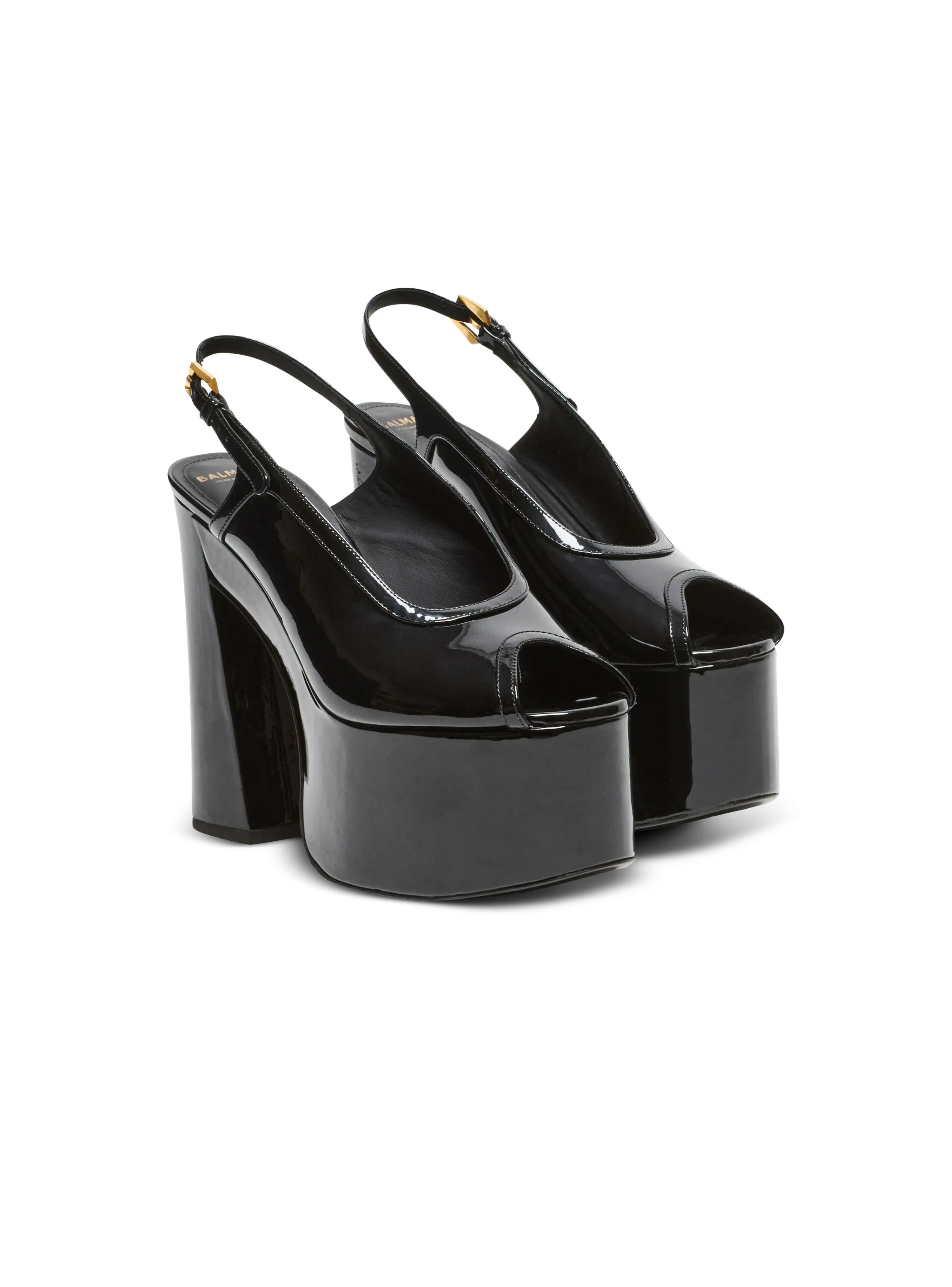 Balmain Women Sandales Cam En Cuir Verni Black