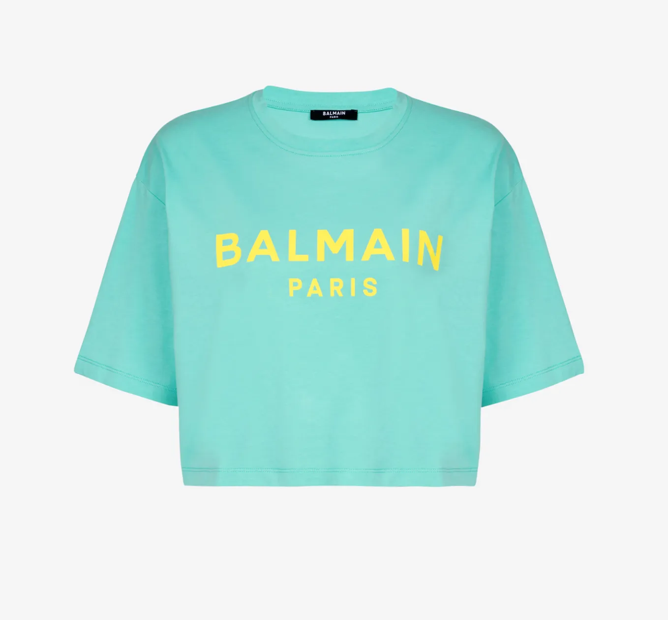 BALMAIN WOMEN TSHIRT WITH BALMAIN PARIS PRINT BLUE