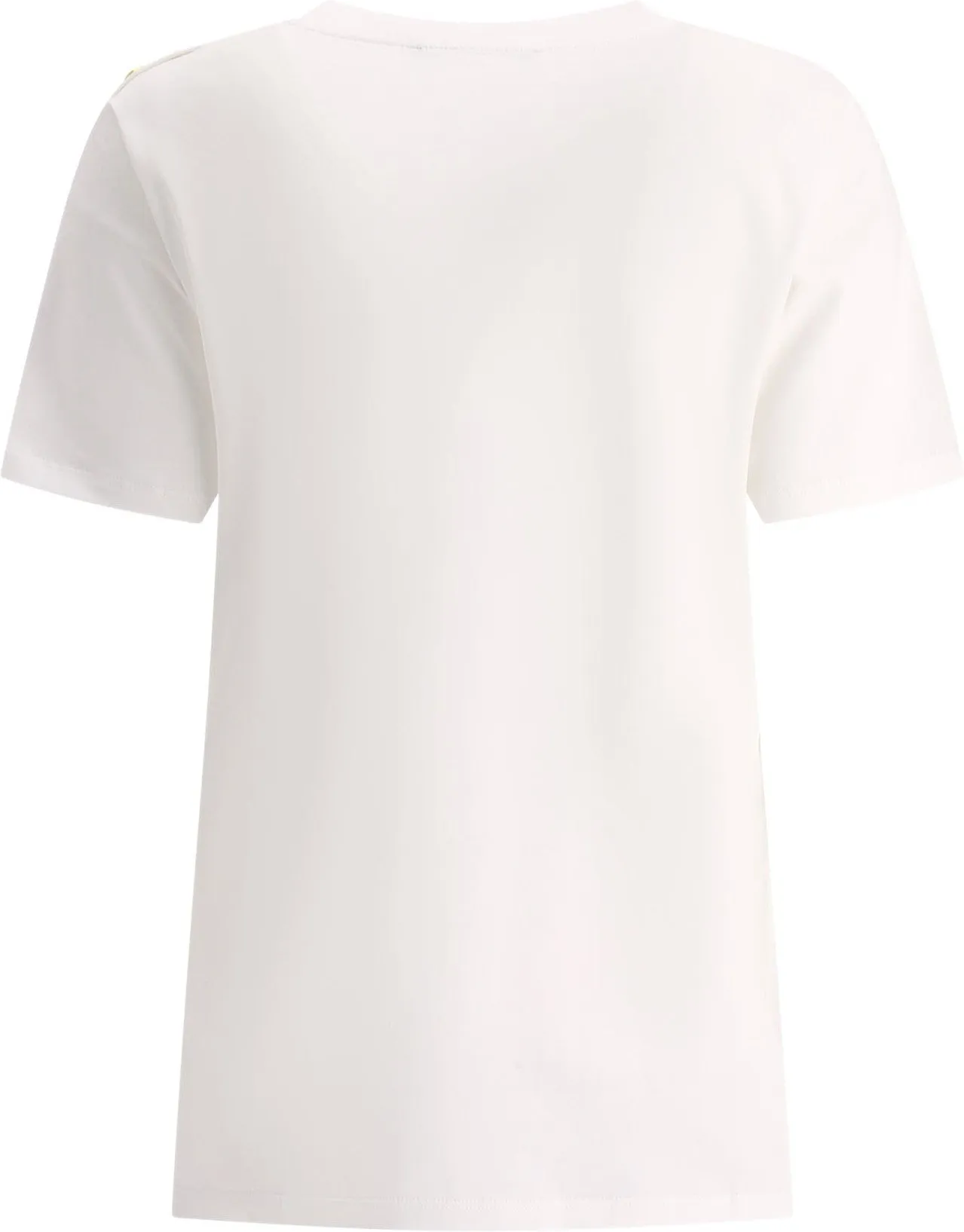 BALMAIN WOMEN WHITE TSHIRT WITH BLACK LOGO AND GOLDEN BUTTONS