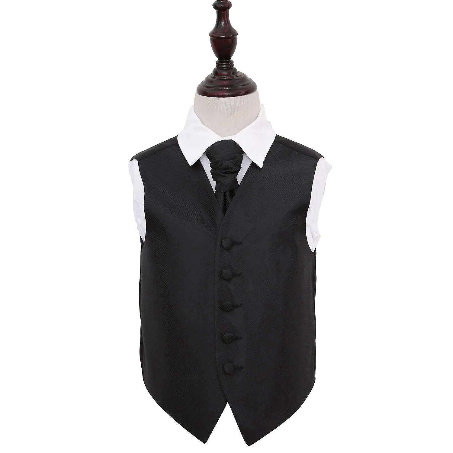 Black Greek Key Wedding Waistcoat and Cravat Set for Boys