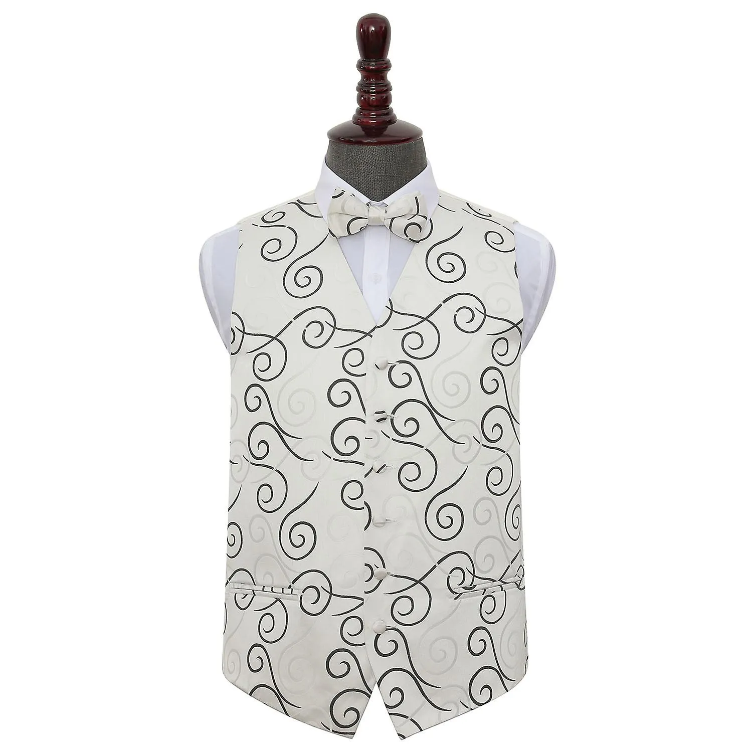 Black Scroll Wedding Waistcoat And Bow Tie 4pc Set