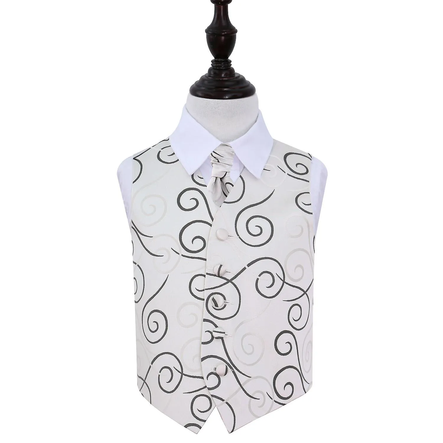 Black Scroll Wedding Waistcoat and Cravat Set for Boys