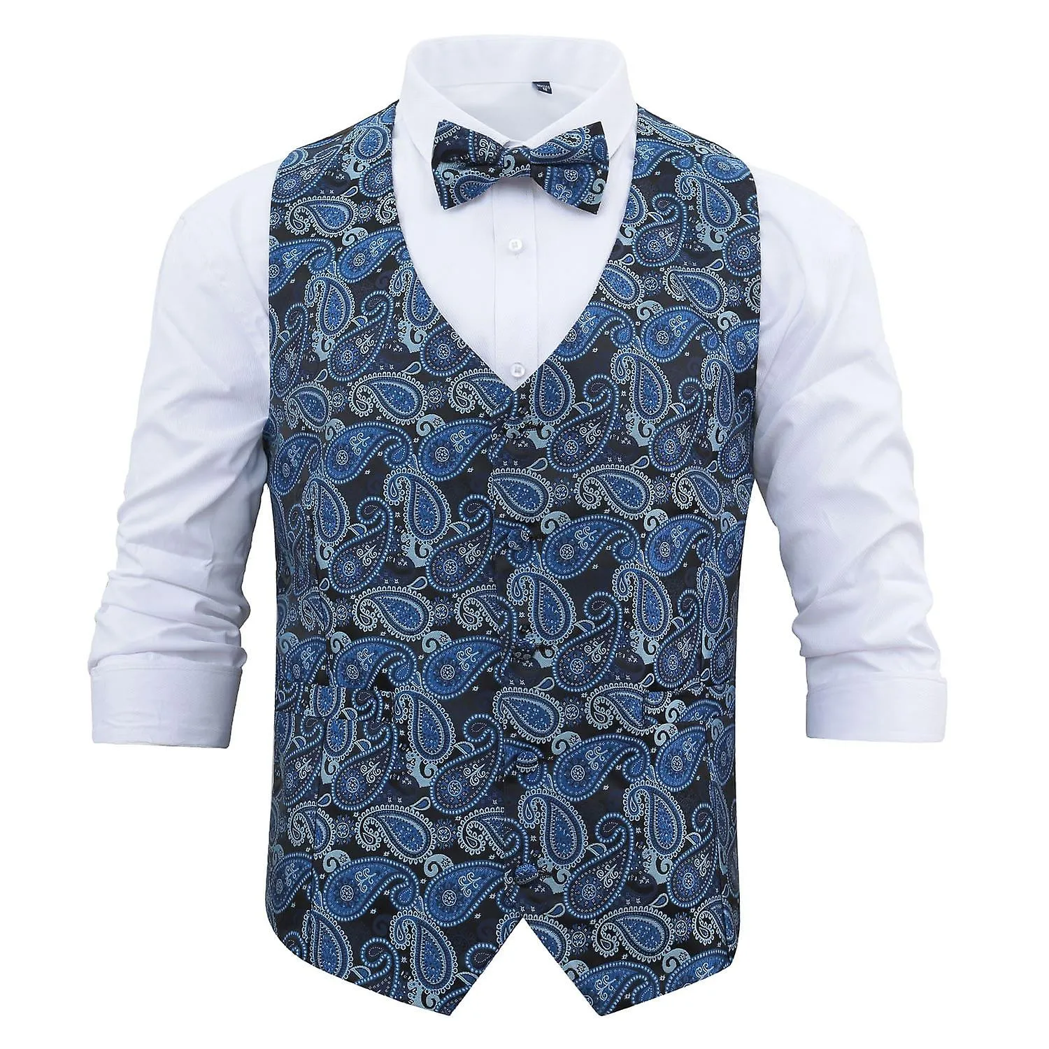 Blue and Black Paisley Bohemian Wedding Waistcoat and Bow Tie Set