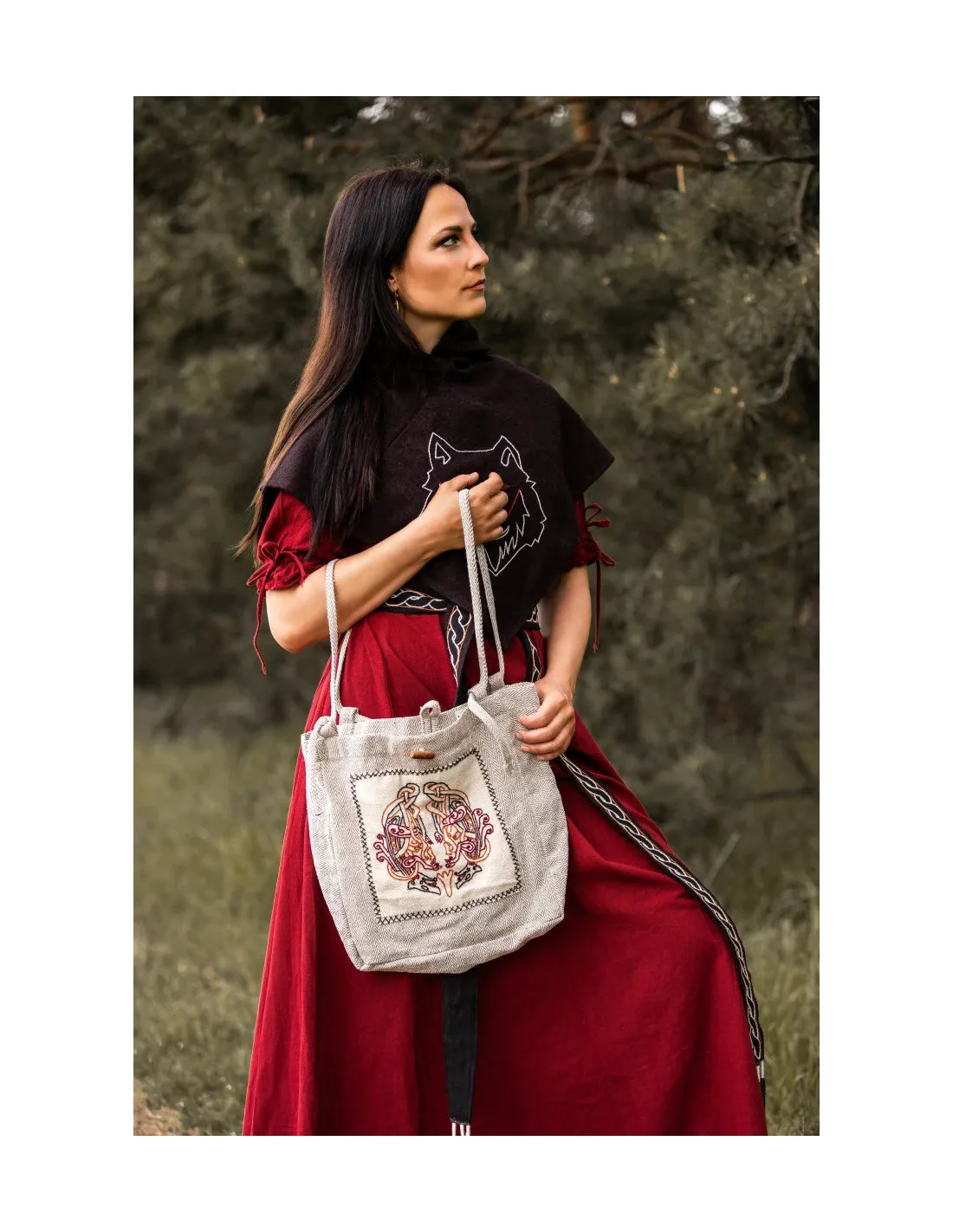 Bolso con bordado vikingo modelo Tora, blanco natural