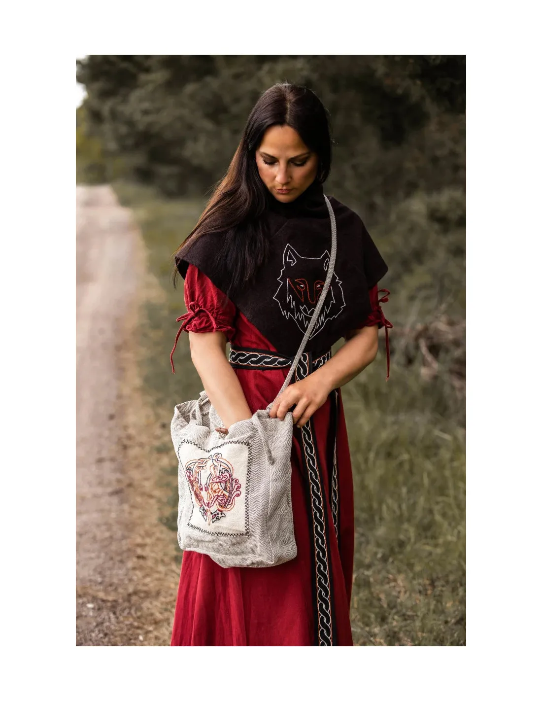 Bolso con bordado vikingo modelo Tora, blanco natural
