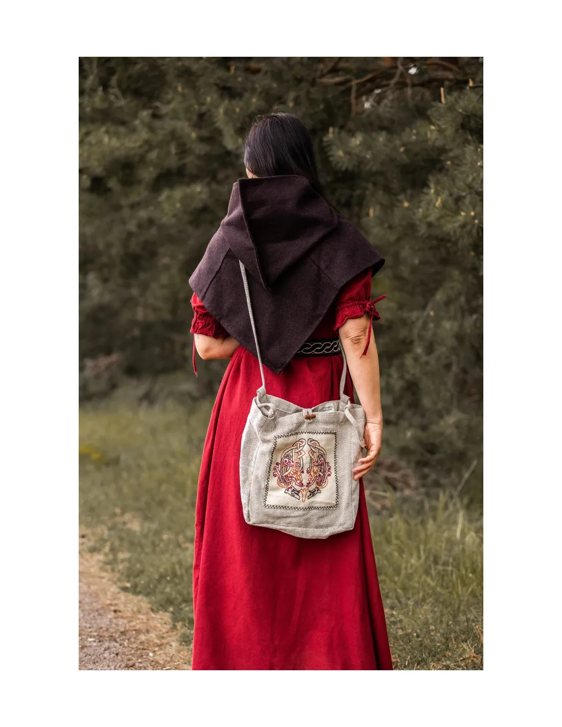 Bolso con bordado vikingo modelo Tora, blanco natural