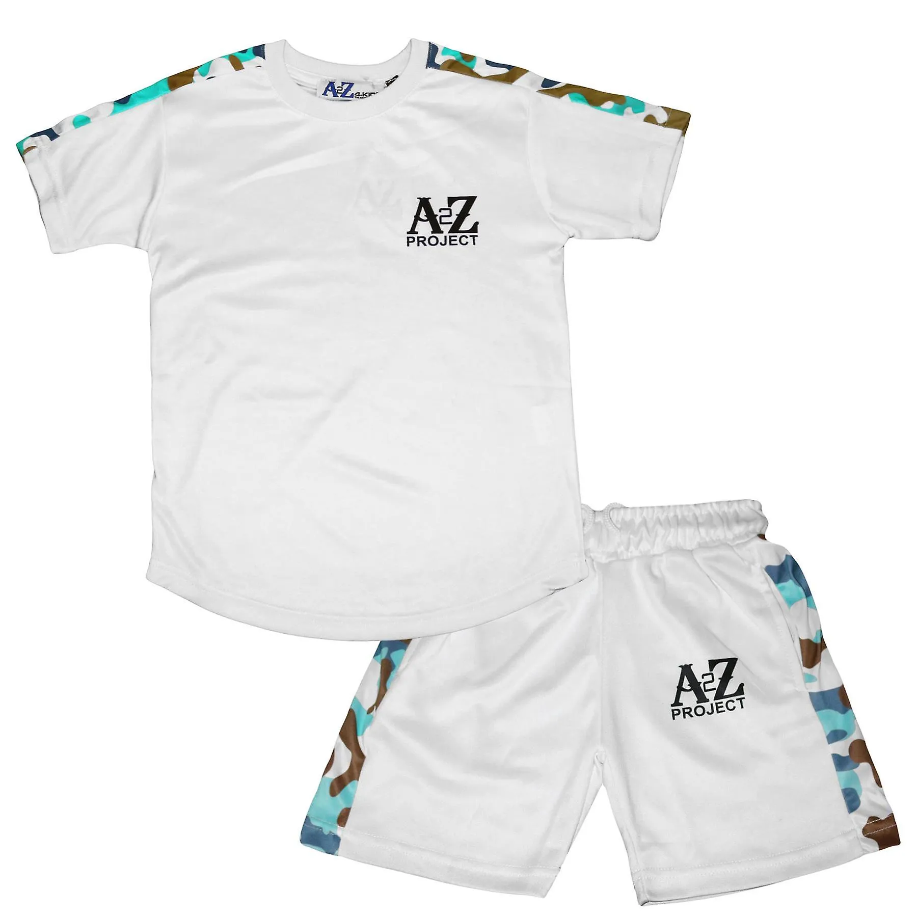 Boys White T Shirt A2Z Project Camo Panelled Short Set