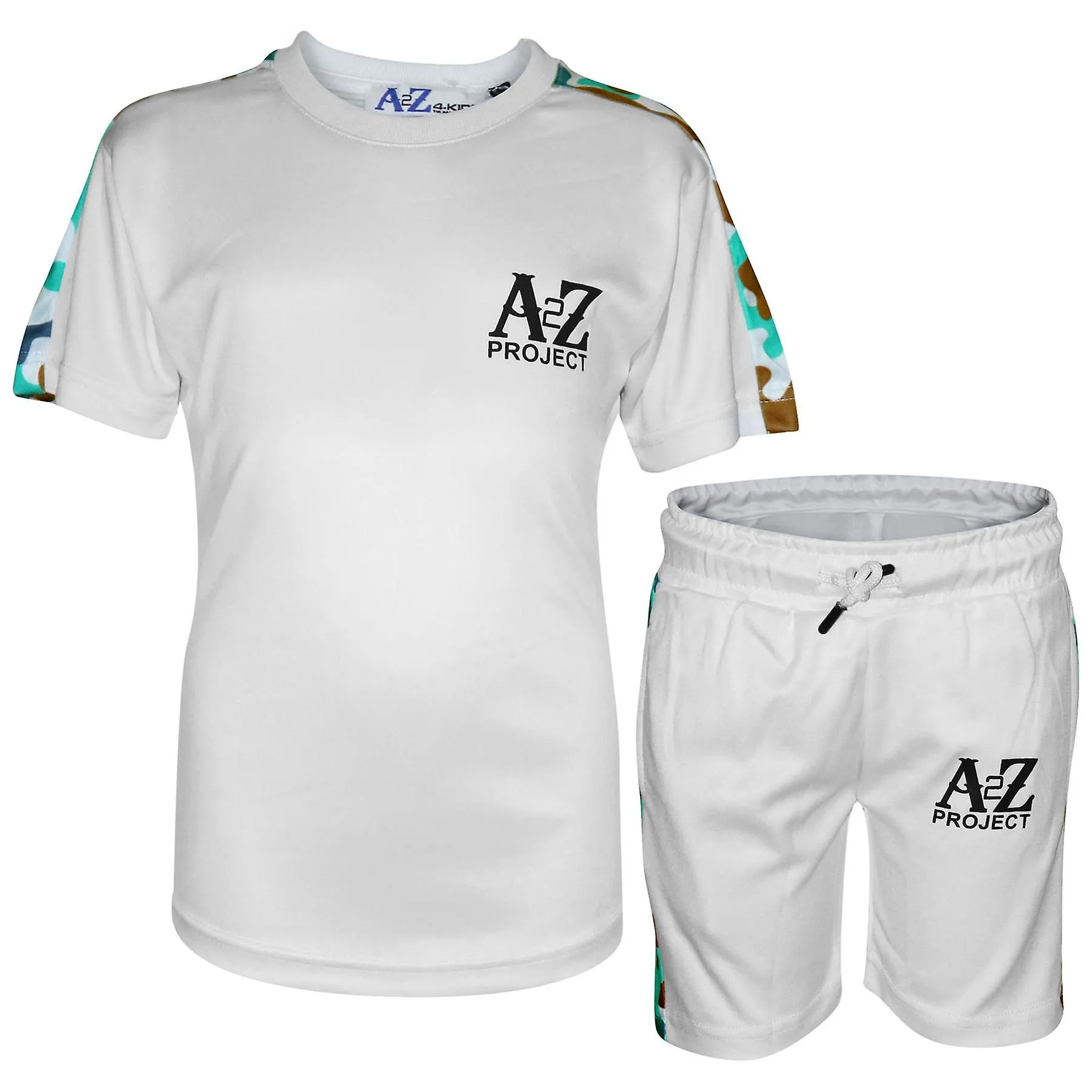 Boys White T Shirt A2Z Project Camo Panelled Short Set