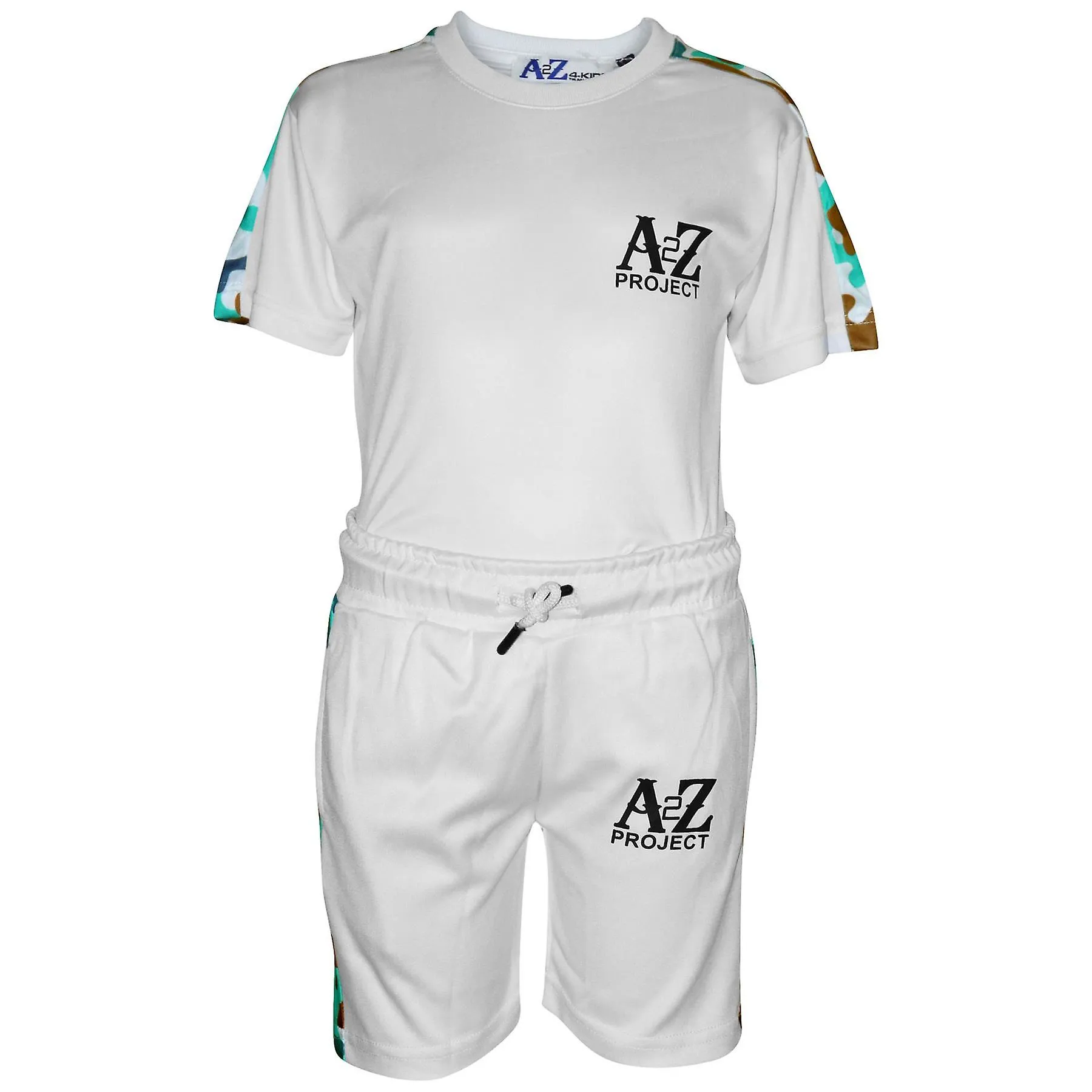 Boys White T Shirt A2Z Project Camo Panelled Short Set