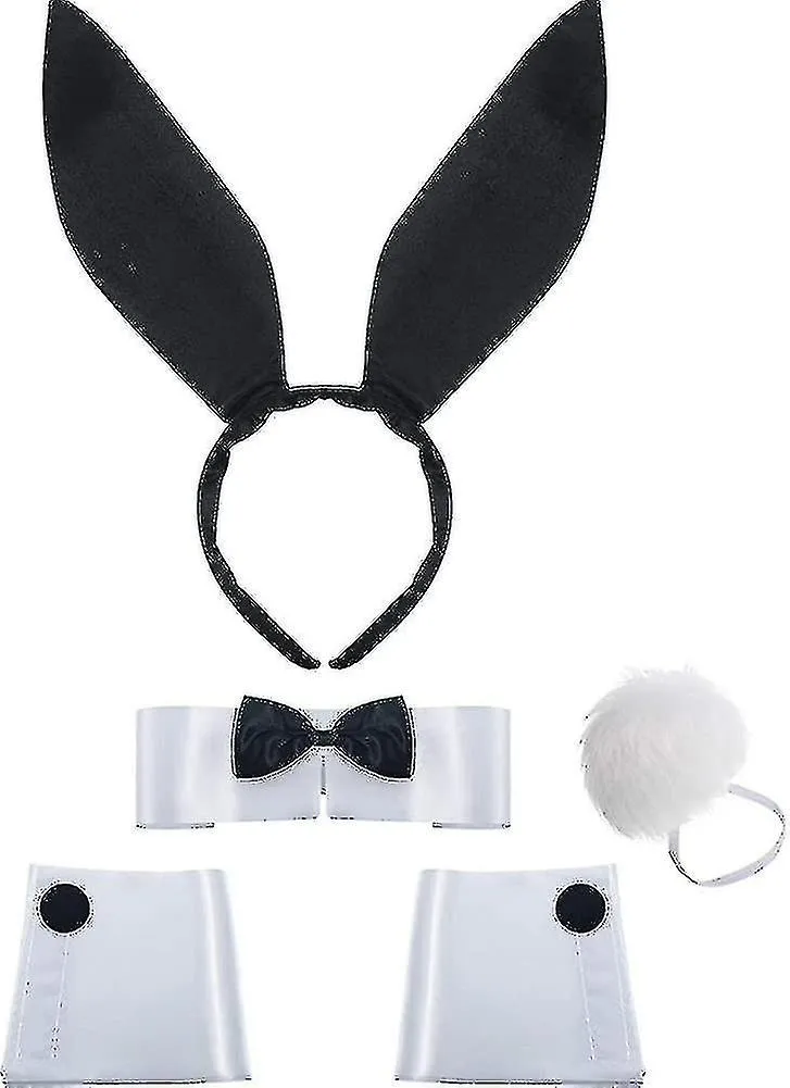 Bunny Accessory Set Rabbit Ear Headband Bow Tie Cuffs Tail For Costume Party