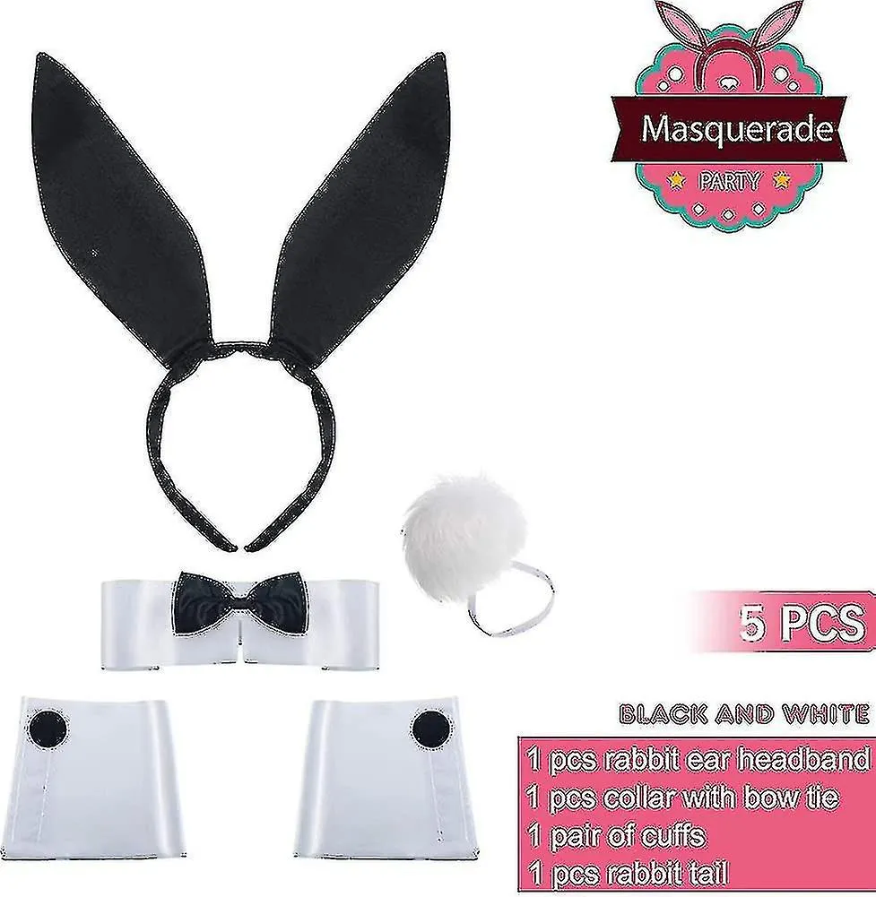 Bunny Accessory Set Rabbit Ear Headband Bow Tie Cuffs Tail For Costume Party