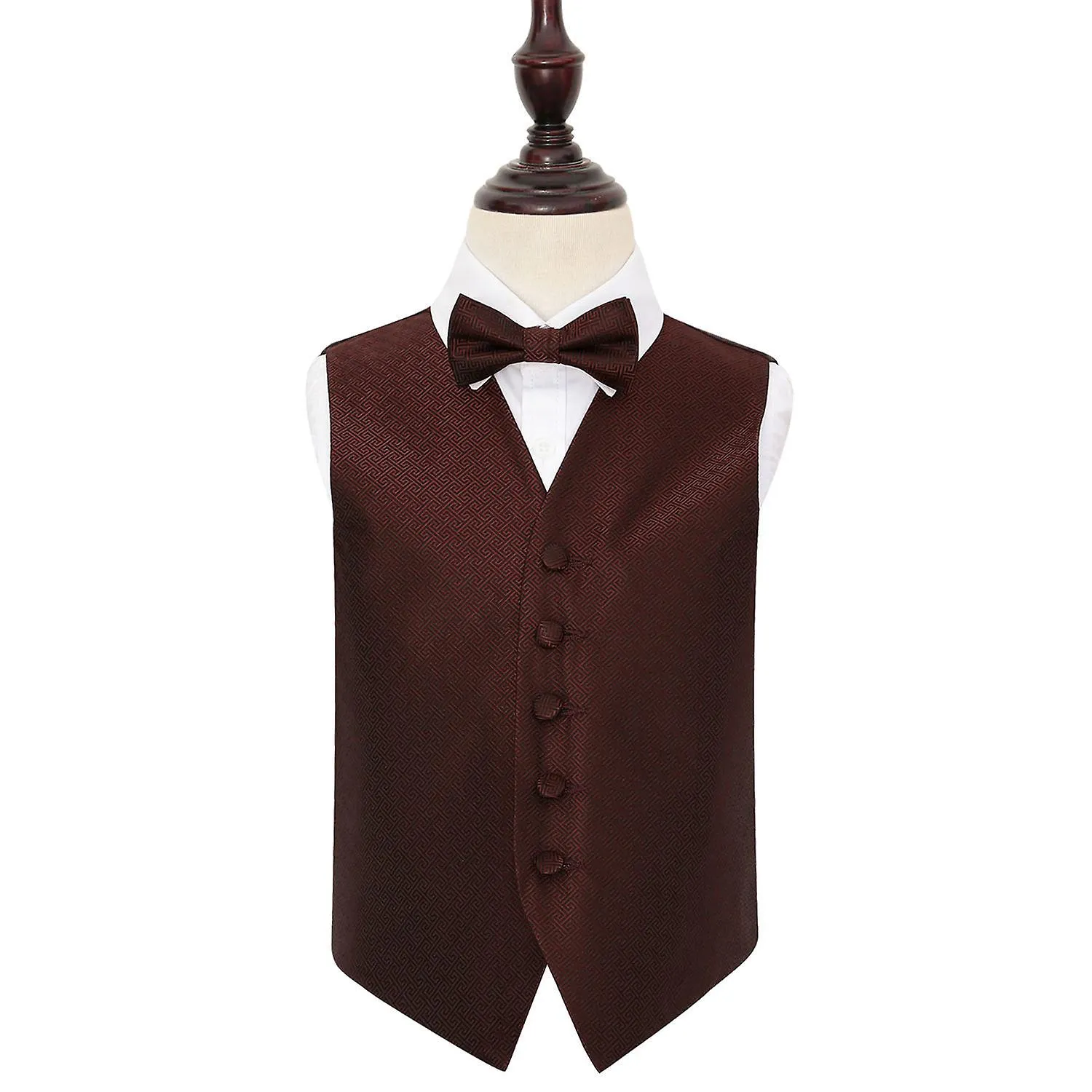 Burgundy Greek Key Wedding Waistcoat and Bow Tie Set for Boys