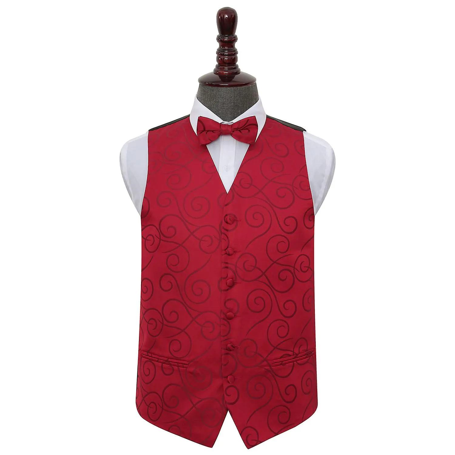 Burgundy Scroll Wedding Waistcoat and Bow Tie 4pc Set