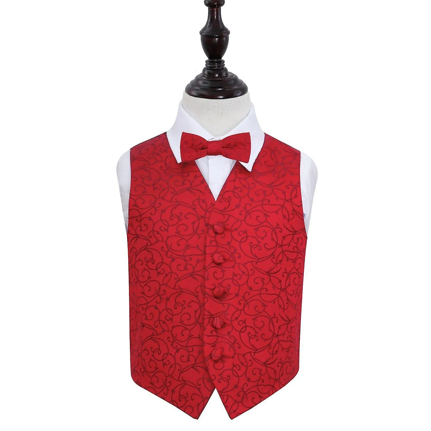 Burgundy Swirl Wedding Waistcoat and Bow Tie Set for Boys