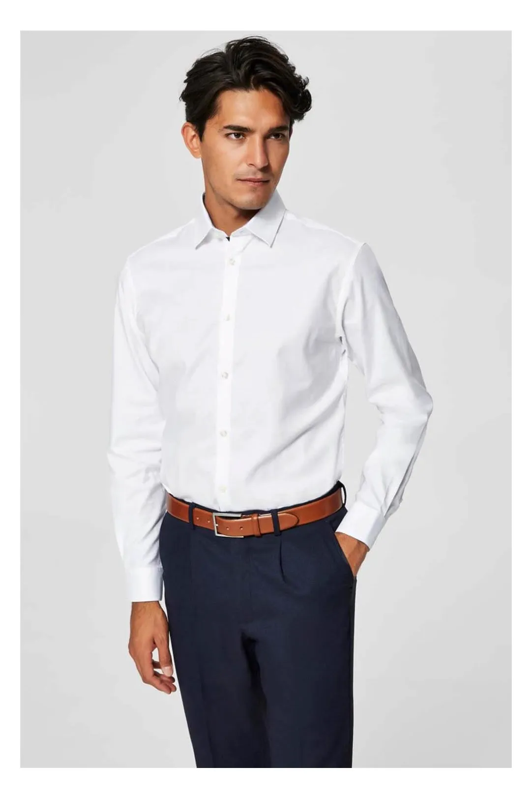 CAMISA RAYAS HOMBRE SLHSLIMMEW BLANCO