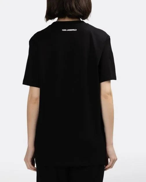 CAMISETA KARL LAGERFELD FLOCKPRINT ADRESS LOGO 230W1783 NEGRO
