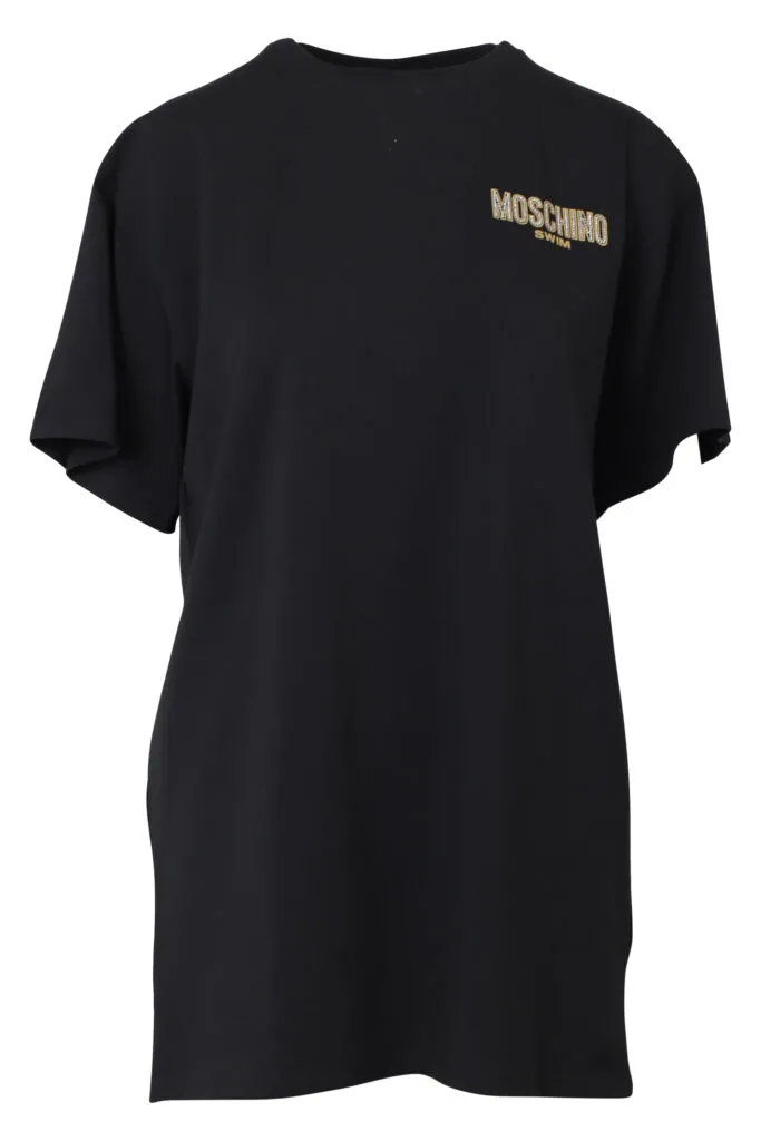 Camiseta maxi negra con minilogo dorado en strass
