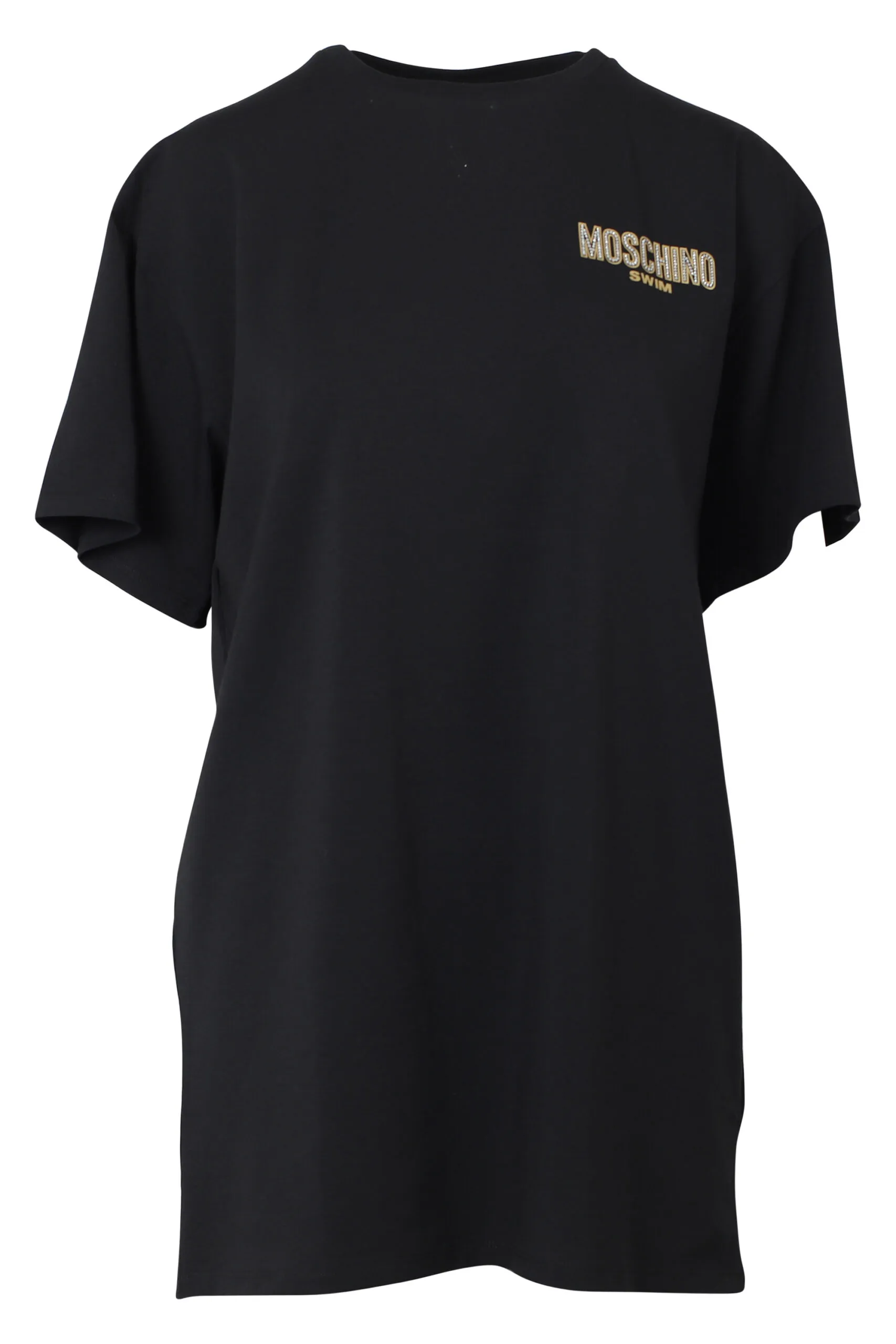 Camiseta maxi negra con minilogo dorado en strass