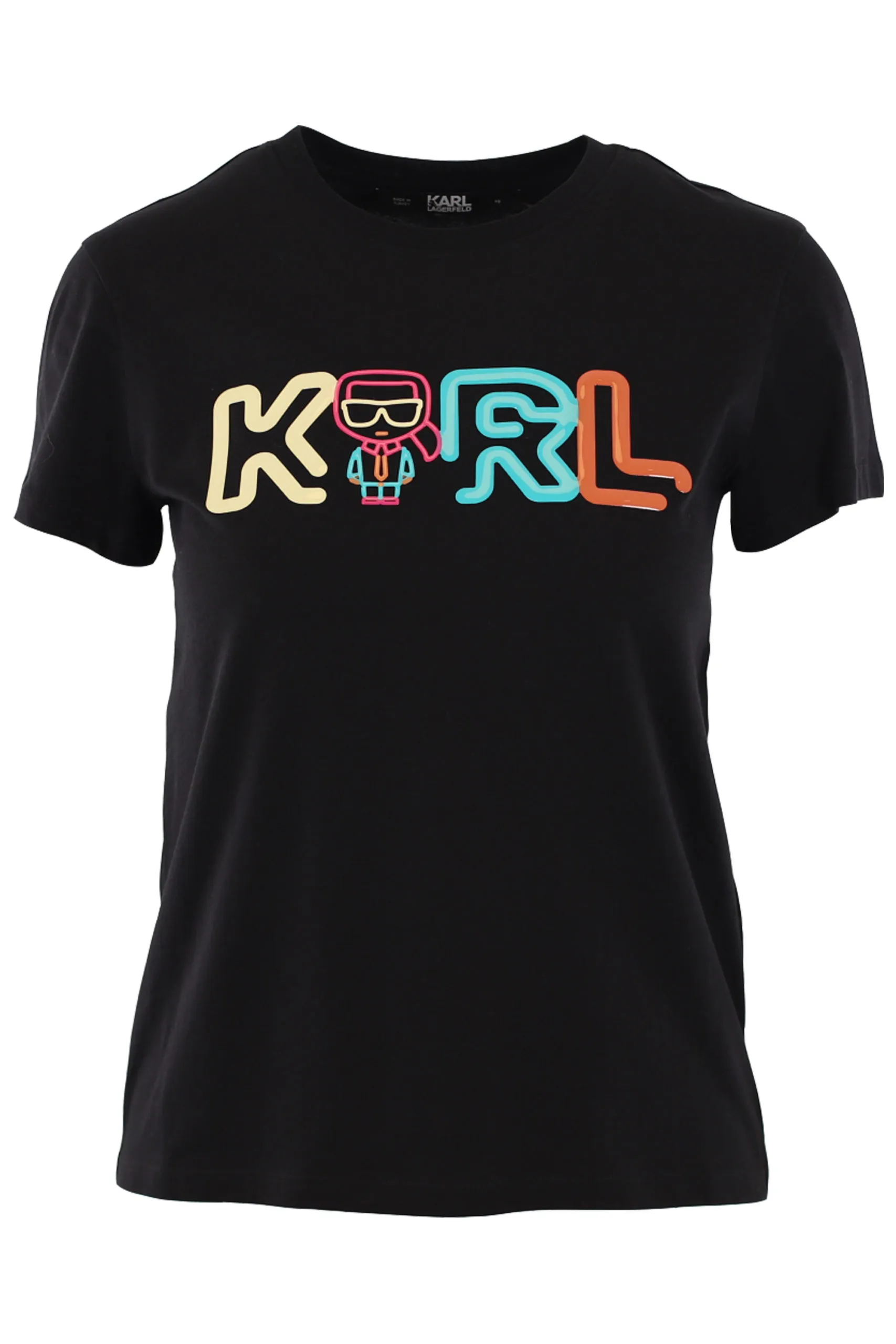 Camiseta negra con logo multicolor de goma