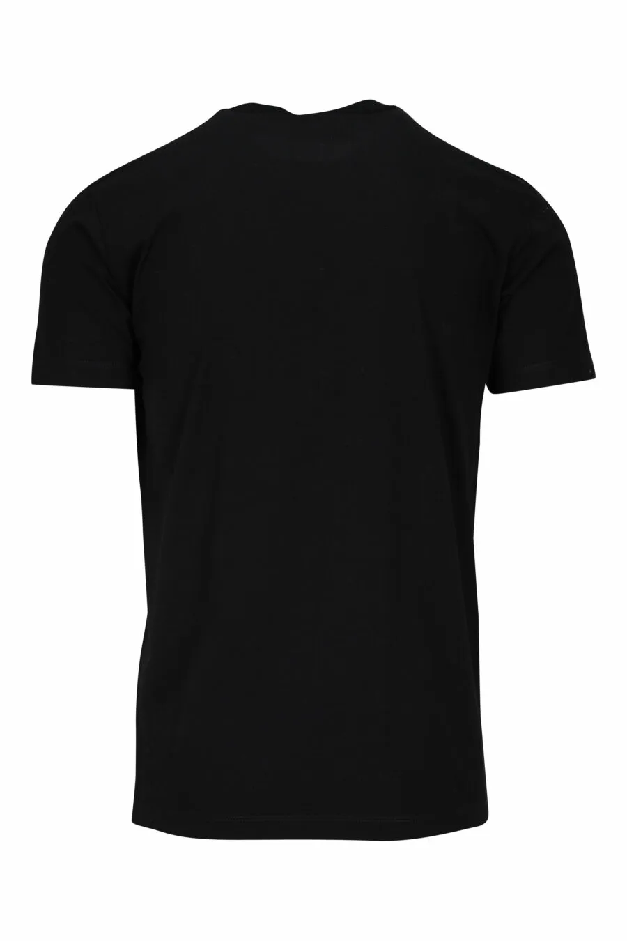 Camiseta negra con logo plateado y estampado de monedero