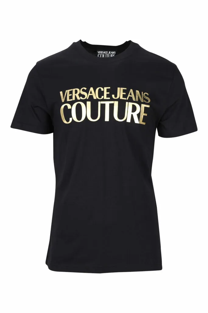 Camiseta negra con maxilogo clásico dorado brillante