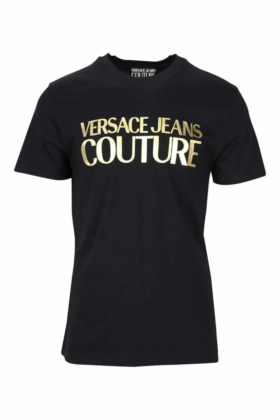 Camiseta negra con maxilogo clásico dorado brillante