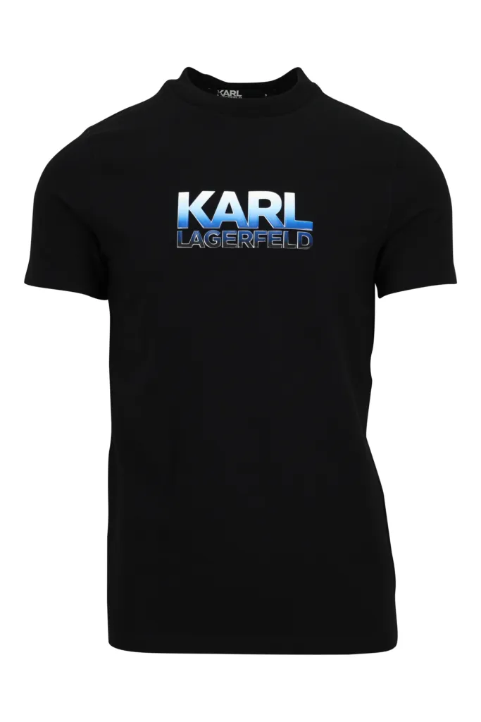 Camiseta negra con maxilogo de goma en degradé