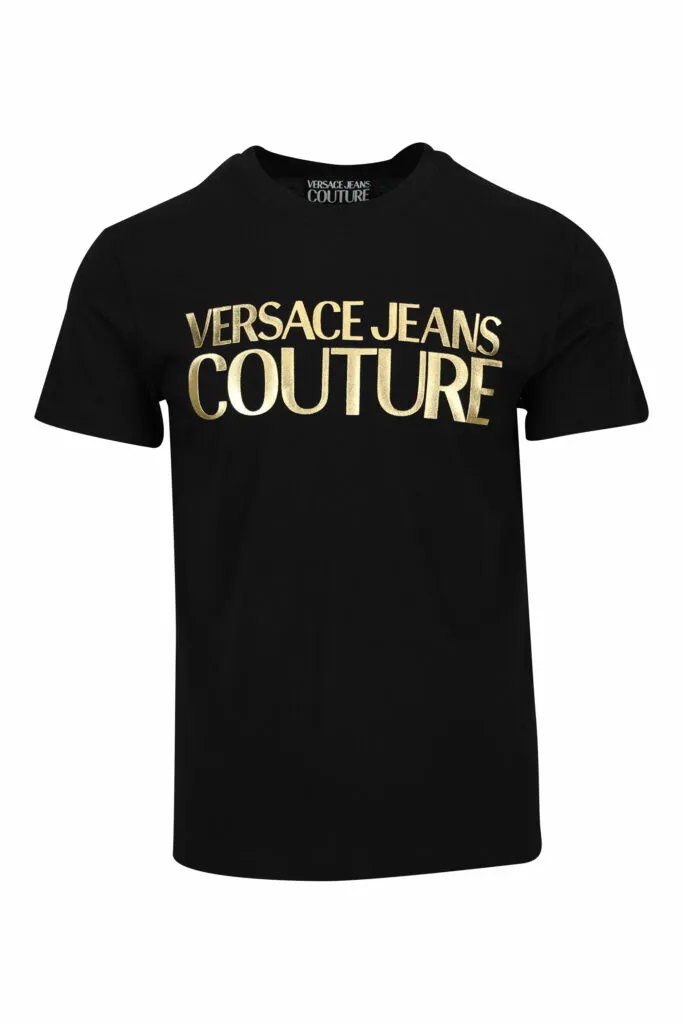 Camiseta negra con maxilogo dorado brillante