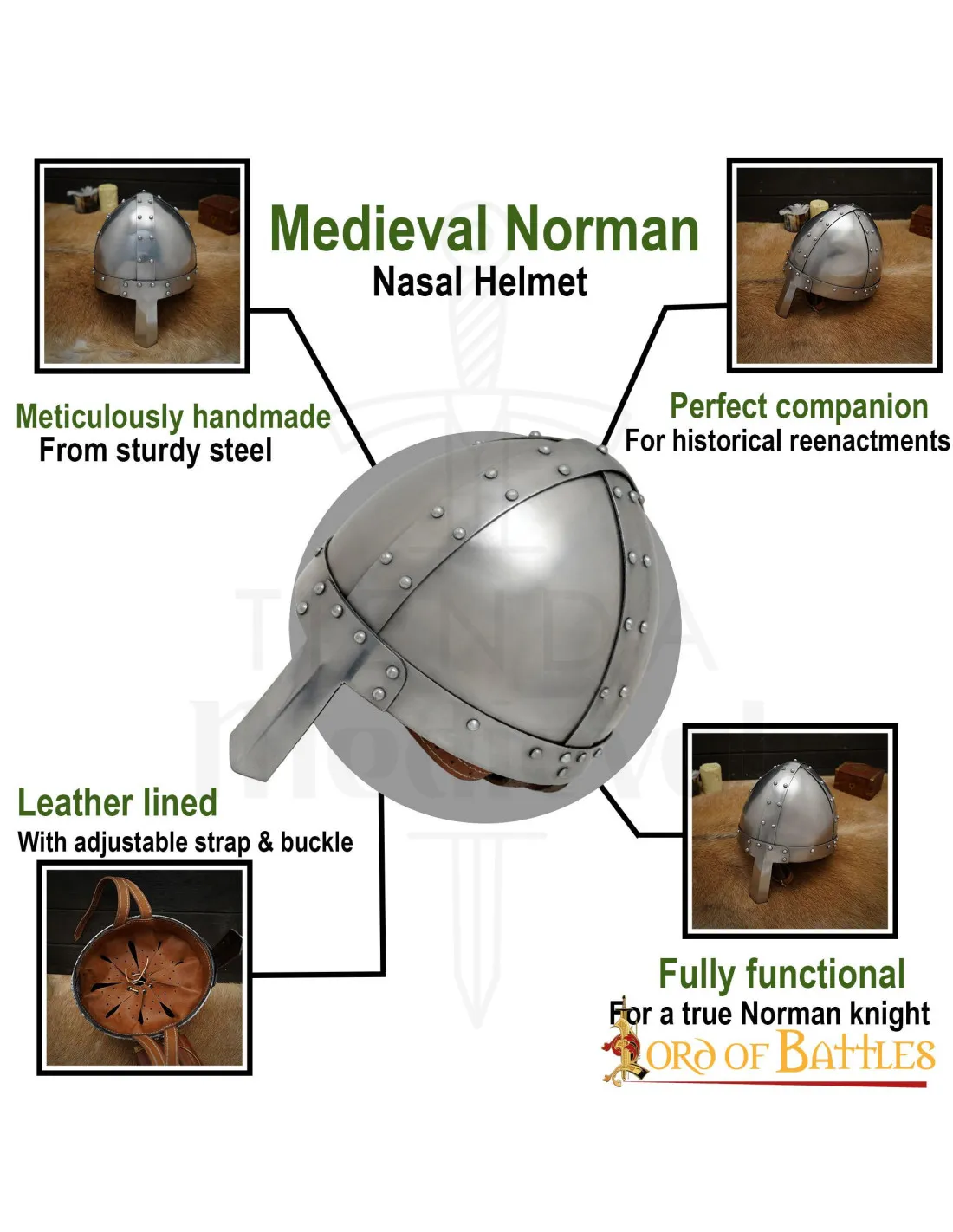 Casco vikingo con nasal Spanghelm, con forro cuero