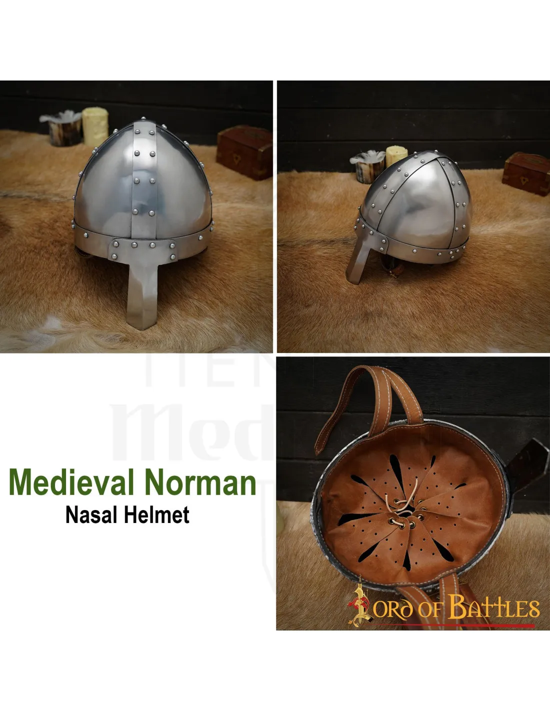 Casco vikingo con nasal Spanghelm, con forro cuero