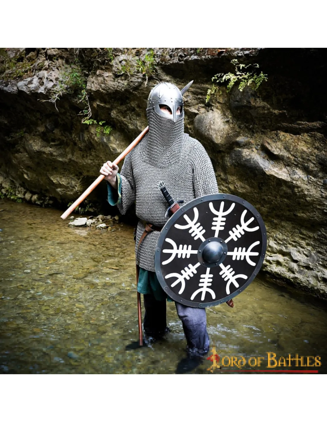 Casco vikingo Spanghelm con anteojos y cota de malla