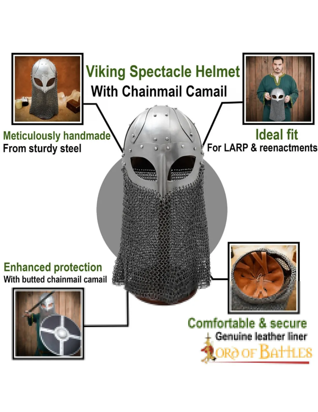 Casco vikingo Spanghelm con anteojos y cota de malla