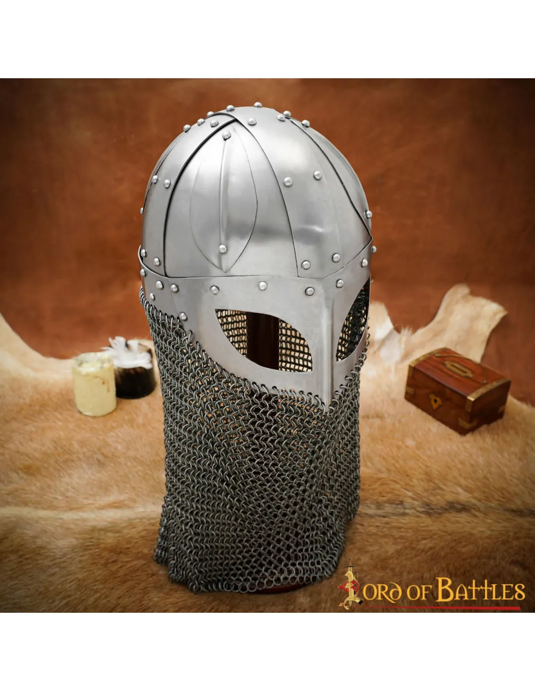 Casco vikingo Spanghelm con anteojos y cota de malla