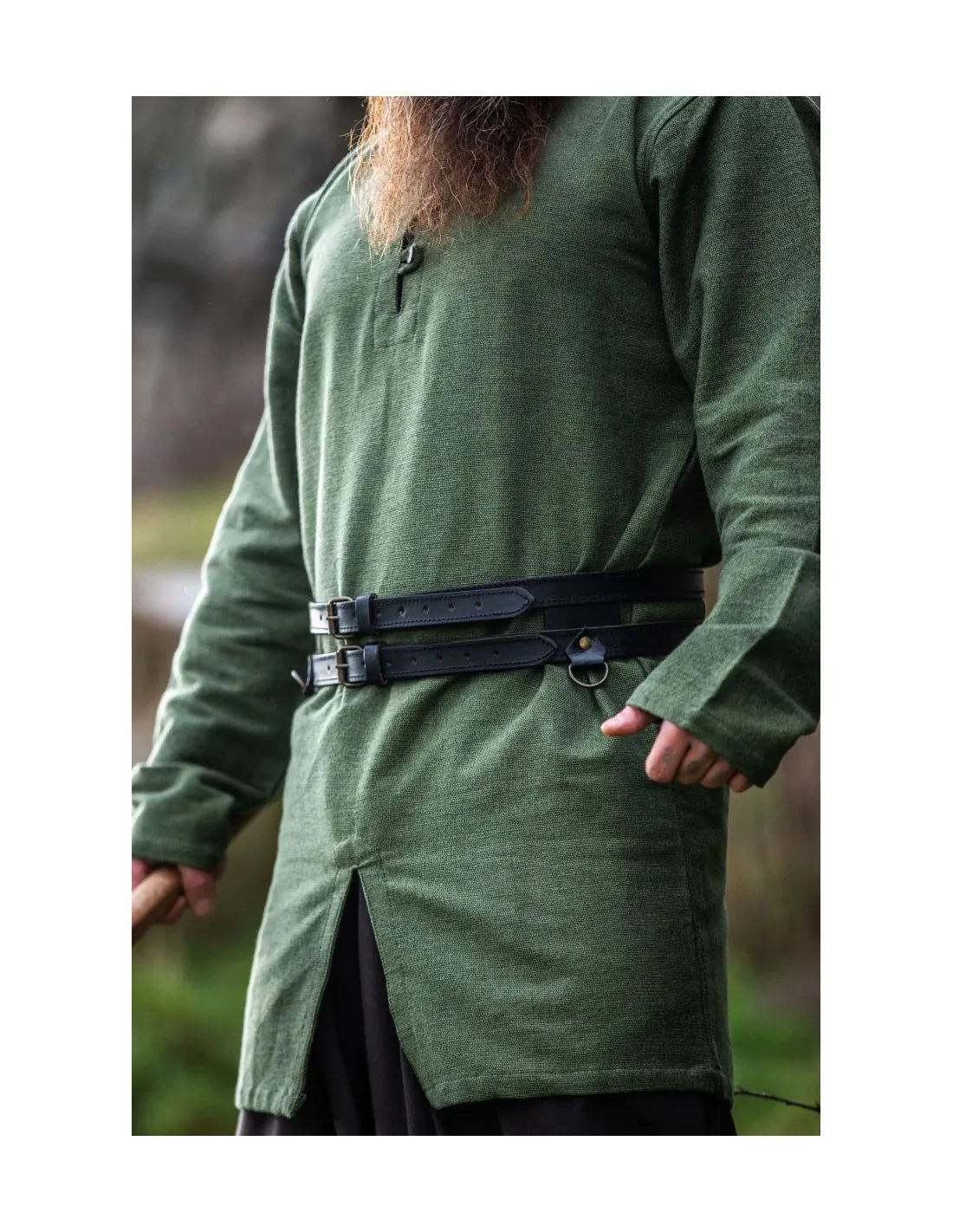 Cinturón vikingo doble de cuero modelo Ubbe, negro
