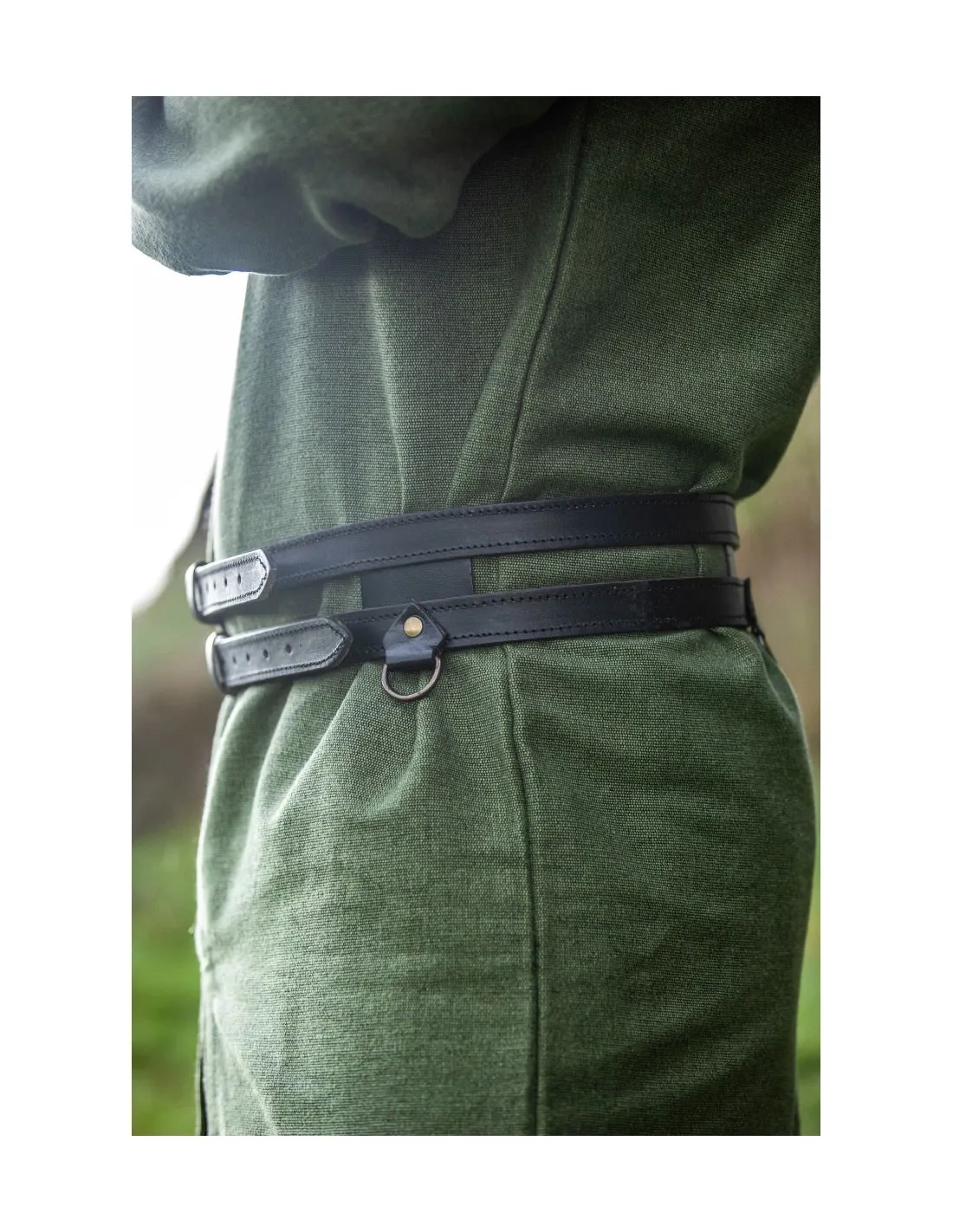 Cinturón vikingo doble de cuero modelo Ubbe, negro
