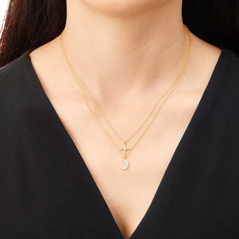 Collar Doble Cruz y Luna