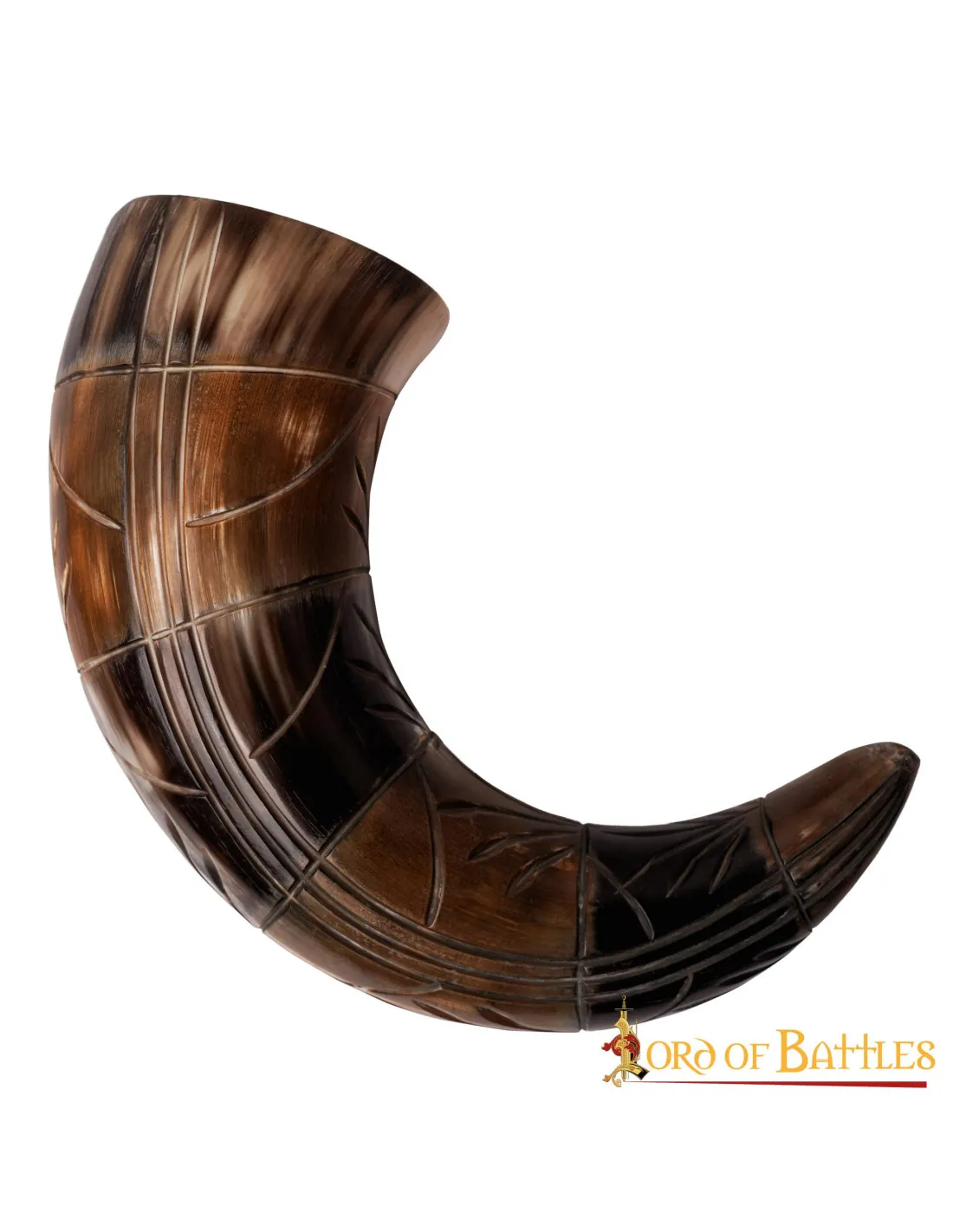 Cuerno vikingo de buey para beber con diseños grabados