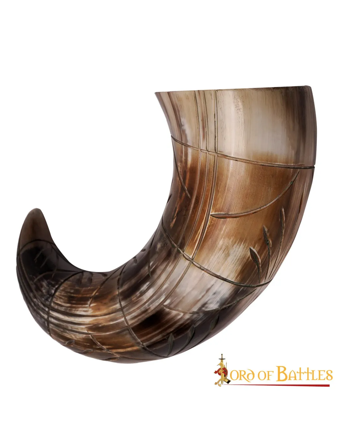 Cuerno vikingo de buey para beber con diseños grabados