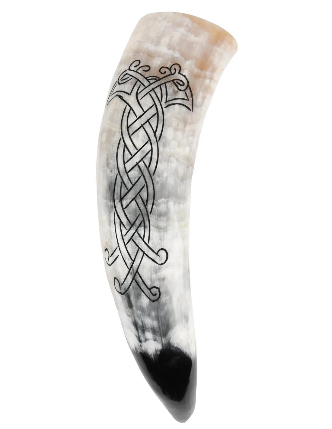 Cuerno vikingo diseño tallado de Cuervo y Nudo